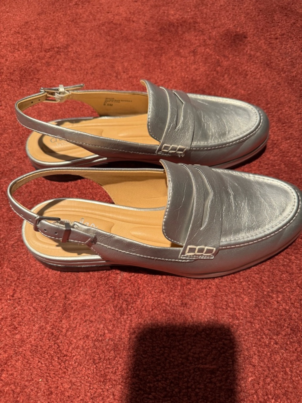 Charles By Charles David Metallic Silver Slingback Penny Loafers